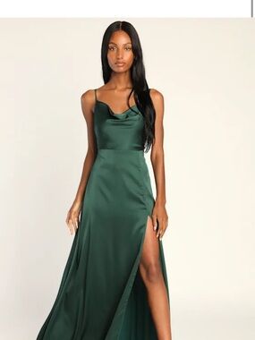 Lulus Emerald Green Satin Cowl Neck Maxi Dress